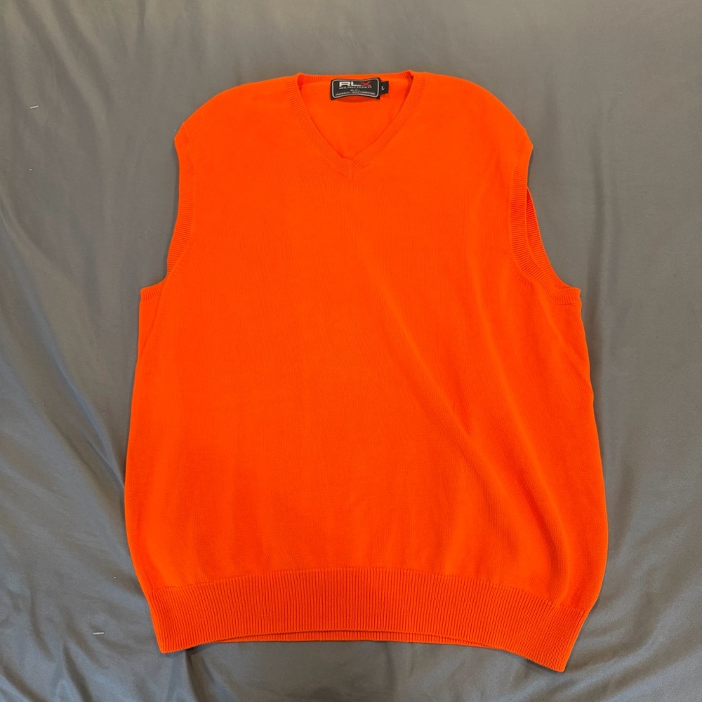 RLX‎ Ralph Lauren Knit Vest Men LARGE Orange Pullover Golf Preppy